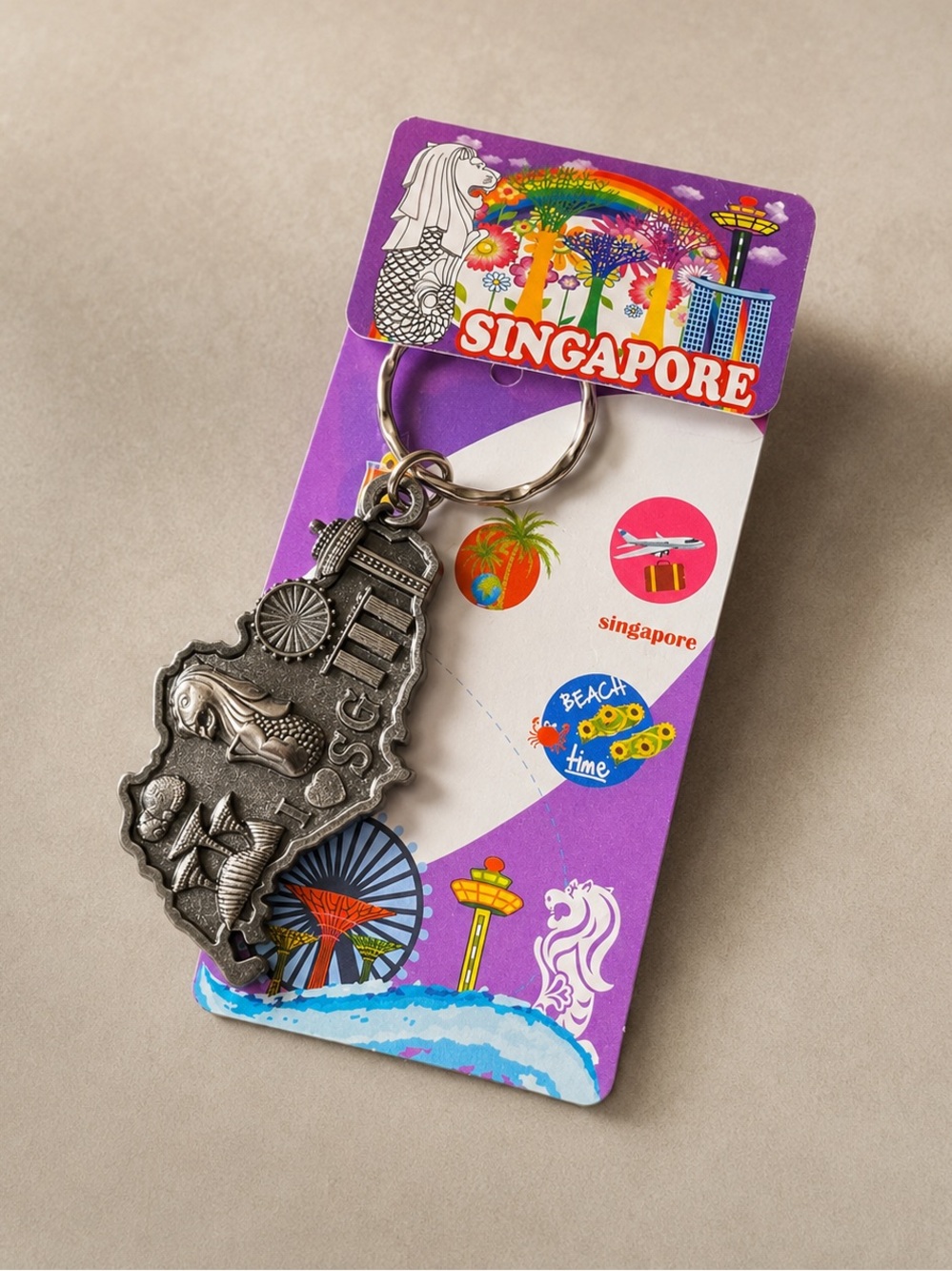 Singapore Merlion Metal Souvenir Keychain New in Original Package